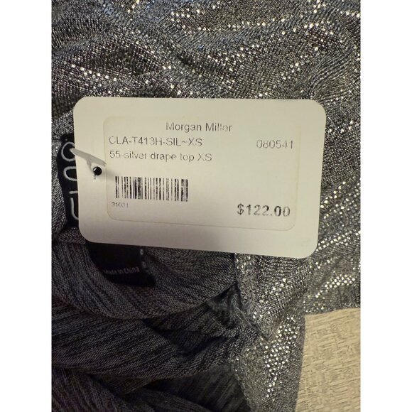 Clara Sun Woo Silver Glitter Metallic Long Sleeve Side Gathered Top Women's XS N - Picture 5 of 11